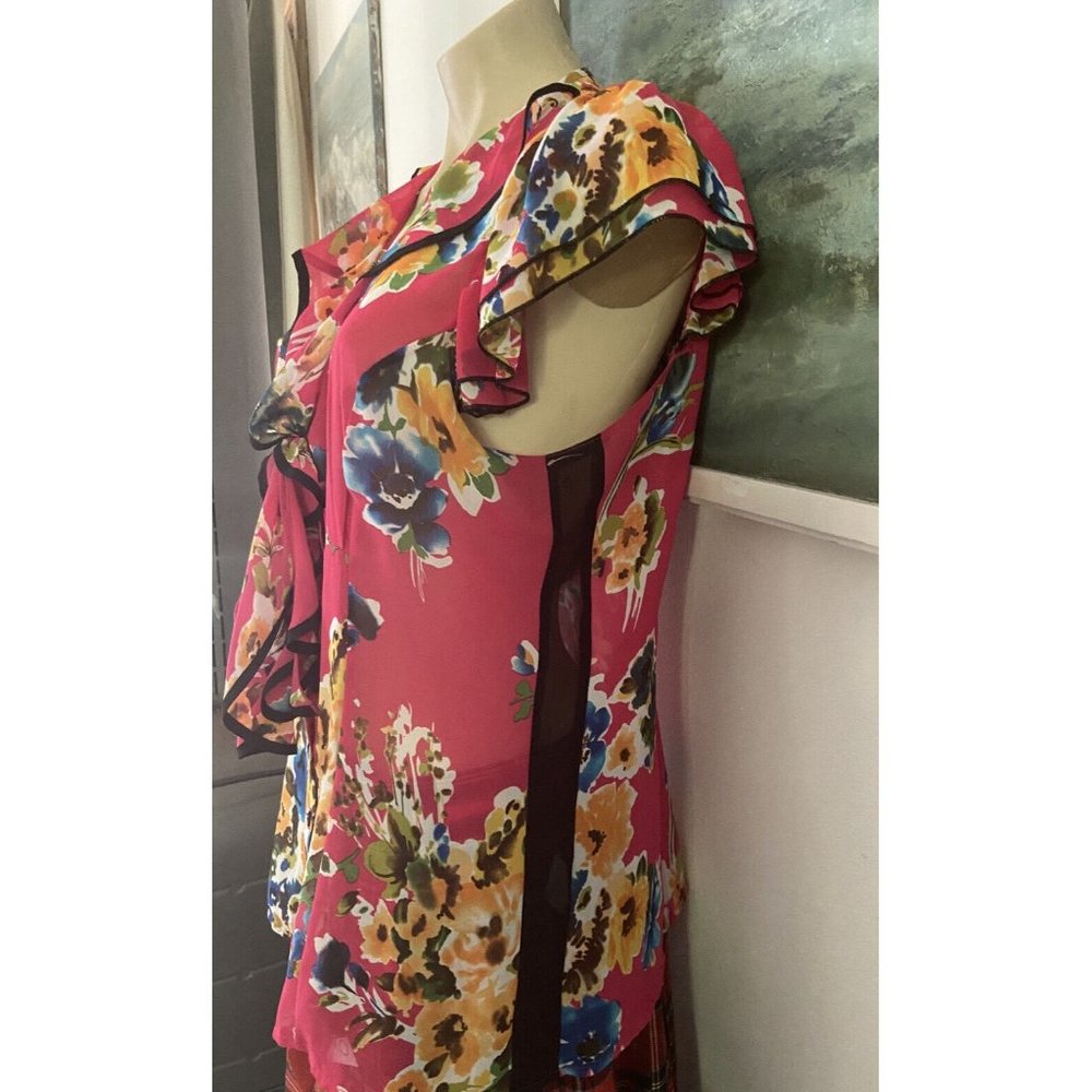🌱 Review women’s size 14 flutter sleeve blouse top hot fuchsia pink floral - Picture 6 of 7